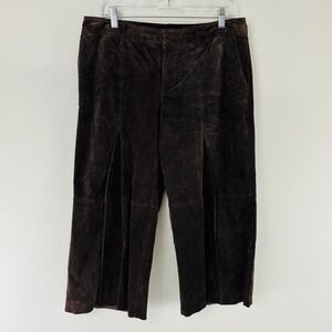 Vintage Y2K Yvonne & Marie Brown Suede Leather Wide Leg Cropped Pants 10 Pleated